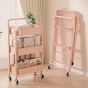 NIBHZ Storage Rack, Bathroom and Toilet Mobile Trolley, Floor-Standing Multi-Layer Folding Kitchen Rack, Snack Rack,Pink,46x29.5x87cm