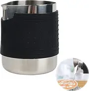 FFENDOUNIU Espresso Milk Frothing Pitcher 350ml/12oz, Stainless Steel Steaming Pitcher with Heat Resistant Silicone Grip Pads, Coffee Milk Frother Cups for Latte Art, Espresso Machine (Silver)
