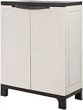 Weather-Resistant Lockable Freestanding Storage Cabinet with Adjustable and Removable Shelves, Two-Shelf Lockable Cabinets, Garden Tools and Pool Supplies Garage Storage Cupboard Sheds