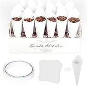 Wedding Confetti Cone Stand Box, Kraft Paper Petal Confetti Cone Holder with 30 Pieces Cone Paper and 30 Holes for Wedding Party,Holiday,Decorations,White Tray Engagement,Birthday (White)