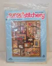 Sunset Stitchery Embroidery Kit #2689 1981 Bits and Pieces Memory Box NEW 16x20"