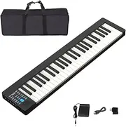 49-Key Bluetooth Piano Keyboard, Slim Travel Electric Piano Keyboard for Kids Beginner, Portable Touch Sensitive Keyboard with MIDI, Speakers and Piano Bag