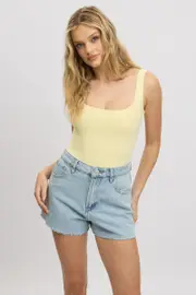 Yellow Square Neck Bodysuit Supersoft - Size 16XL, Women's Bodysuit