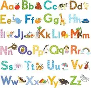 DECOWALL DS-1608 Watercolour Animal Alphabet ABC Kids Wall Stickers Wall Decals Peel and Stick Removable Wall Stickers for Kids Nursery Bedroom Living Room