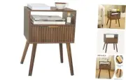 Walnut Nightstand, Wooden Bedside Table with Fluted Drawers and Rustic Brown