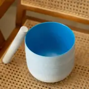 Throat Chakra 7 inch Frosted Blue G Note Blue Colored Crystal Singing Bowl