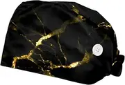 [FVQL] Scrub Caps Women, 2 Pieces Bouffant Caps with Sweatband, Black Marble Abstract