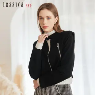 【Jessica Red】休閒修身墊肩棉質拉鏈短外套R35401