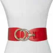 INC International Concepts Double Ring Rhinestone Interlock Stretch Belt -NWT-