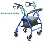 Classic Folding Mobility Walking frame Rollator Cushioned Seat Walker Blue AU