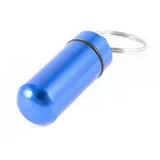 Blue Aluminum Keychain Cylinder Shape Pill Holder Box Case Bottle Container