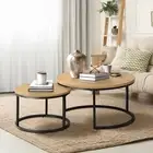 Oikiture Set of 2 Coffee Table Round Nesting Side End Table Natural