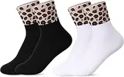 [Geyoga] 2 Pairs Novelty Crew Socks Wedding Socks for Couples for Women Men Valentine's Day Gifts Cute Sports Socks Novelty Gifts, White-and-black, Leopard