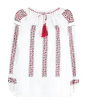 EMBROIDERED FOLK BLOUSE IN WHITE DENIM optical white