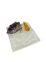 Sri Yantra Selenite Charging Square Display Plate Crystal Jewelry Dish Holder