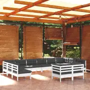 12 Piece Garden Lounge Set with Cushions White Solid Pinewood vidaXL
