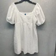Old Navy Peasant Dress Womens Large White Gauze Puff Sleeve V-Neck New
