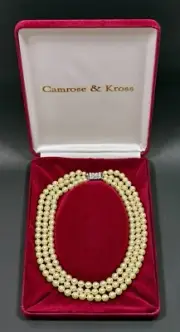 Camrose & Kross Jackie Kennedy Triple (3) Strand Faux Pearl Necklace New