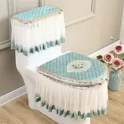 DETBXBGKX 3pcs Toilet Seat Cover Green Gray Tank Cover Lace Decorative Toilet Case Bathroom Washable Closestool Seat Cover Toilet seat(Light Blue)
