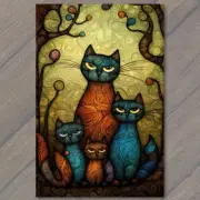 4x6" Feline Fiesta Whimsical Cat Family Portrait Extravaganza!
