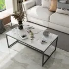 Contemporary Coffee Table Thick Stone Top with Solid Metal Frame for Living Room