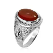 Sterling Silver Masonic Red Onyx Statement Ring