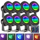 8Pcs DC 12V RGB Strobe Outdoor LED Spotlight Underwater Flood Lights Garden Lamp