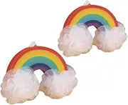 LOEFLIFA 2pcs Rainbow Bath Loofah Sponge Gentle Exfoliating Body Washcloth Balls for Adults Portable Shower Scrubber Towel Soft Mesh Bathing Experience