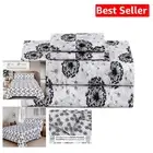 Durable Black & White Floral King Size Sheet Set - Perfect for Year-Round Use