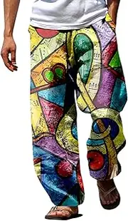 [Generic] Sprinkle Workout Pants Men Pants Summer Beach Hippie Harem Pants Baggy Boho Yoga Hawaiianss Casual Drop Crotch Trouser Little House