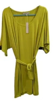 Trina Turk Shirt Dress 14 Lime Yellow 1/4 Sleeve Midi Viscose Belt ed California