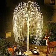 Shining Christmas 6FT LED Willow Tree Christmas Tree, Illuminating Festive banquets, Dazzling Beauty, and Instantly Spreading a Joyful Atmosphere. Decorated with Warm White Light Strings (Warm White)