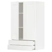 METOD / MAXIMERA wall cabinet w 2 doors/2 drawers, white Enköping/white wood effect, 60x37x100 cm