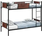 Giantex Metal Bed Frame, 2-in-1 Convertible Bed Single Over Single w/Ladder, Metal Slat Support, 30CM Safety Guardrails, Industrial Bed Frames with Anti-toppling Device, NO Box Spring Needed, Black