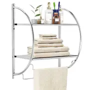 Costway 2-Tier Bathroom Towel Rail Rack Wall Mounted Shower Shelf Kitchen Storage Shelves w/2 Hanging Bars