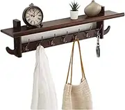 Wood Coat Rack with Shelf, Wall-Mounted Coat Hook for Coats Hats Bags, Entryway Shelf Hanging with Metal Hooks for Bathroom, Living Room, Bedroom(Walnut Color,7 Hooks)