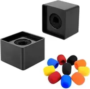 RETON 2 Pack Microphone Flag Station Square Cube Shaped Interview Mic Logo, Black ABS Mic Flag Microphone Accessories for Reporter KTV Host, with 10 Pcs Microphone Foam Cover