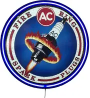 LARGE AC Spark Plugs Fire Ring Bar Garage Wall Light Sign Blue Neon