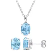 Amour Sterling Silver Sky Blue Topaz Solitaire Pendant, Chain & Earrings Set