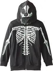 [Freeze] Big Boys' Green Skeleton Zip-Up Black Costume Hoodie