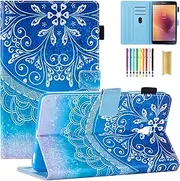 SM-T380/SM-T385 Case with Stylus, Dteck Pretty Folio Flip Smart Case with [Auto Sleep Wake] PU Leather Protective Pocket Stand Cover for Samsung Galaxy Tab A 8.0 Inch 2017 Model Tablet-Blue Mandala