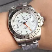 39mm Tandorio Sterile White Dial Japan NH34A Orange GMT Automatic Mens Watch