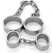 FDYVSQ BDSM Bondage Set Restraint Set - Stainless Steel Handcuffs & Ankle Cuffs with Chain - Lockable Hands and Feet Cuff - Erotic Sex Toy for Women Men Couples(Color:Women,Size:Runden Hand)