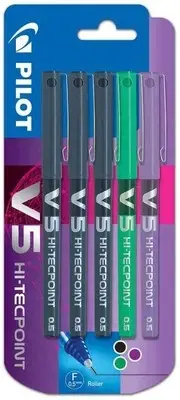 Pilot V5 Hi-Tecpoint Liquid Ink Rollerball Pen 0.5Mm Tip 0.3Mm Line 3 X Black/1