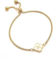 [SILANER] Mothers Day Gifts for Mom Wife - Gold Initial Clover Bracelets for Women Dainty 14K Gold Filled Letter Tennis Bracelet Personalized 26 Alphabet Charm Bracelet Mom Gifts