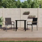 3 Piece Garden Dining Set Black Textilene and Steel