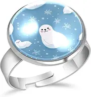 [FVQL] Adjustable Ring for Girls, Lovely Animal Seal Cartoon, 0.67inch/1.7cm, Glass, glass