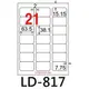 【1768購物網】LD-817 龍德(21格) 彩色貼紙- 38.1x63.5mm - 20張/包 (LONGDER) 粉紅/淺藍/淺綠/淺黃/牛皮