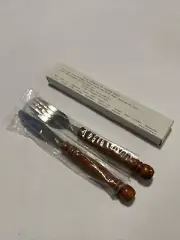 Wood Handled Fork Knife Silverware Made In Taiwan New Old Stock VTG