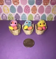 MINIATURE 3 BASKETS WITH EGGS AND EASTER CHICKS